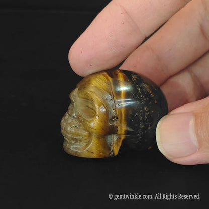 yellow tiger eye skull pocket carving
