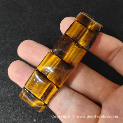 yellow tigers eye 20x15mm plate stretch cuff bracelet side view