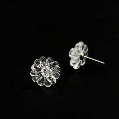 Detail of Zircon Center and 925 Sterling Silver Post on Flower Earrings